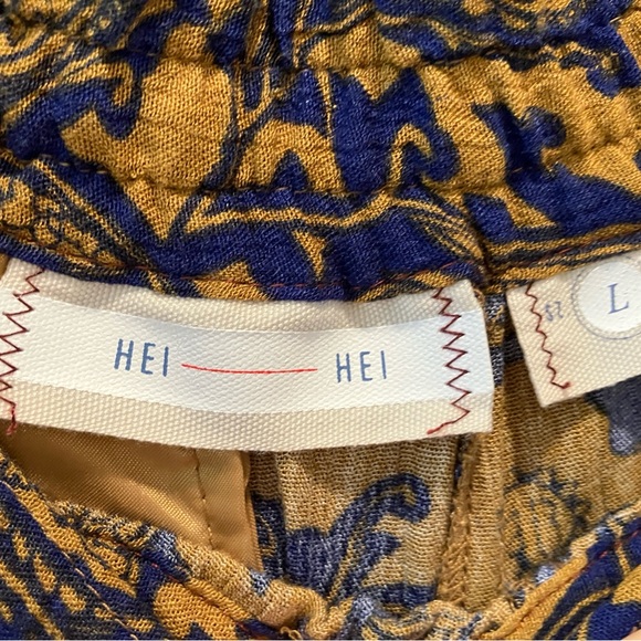 Anthropologie  Hei Hie size L palazzo pants chartreuse green  navy - Picture 2 of 4